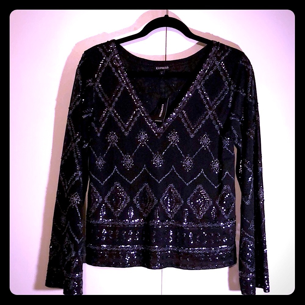 New black sequin shirt, cute with Denim